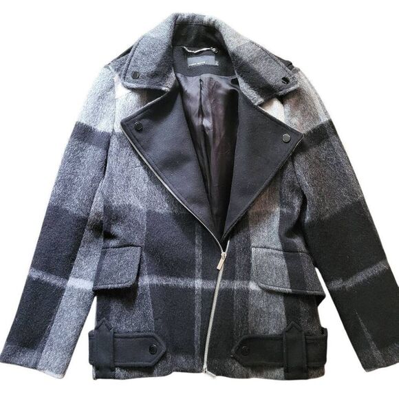 Karen Millen Jackets & Blazers - Karen Millen Coat Women's 8 Grey Black Plaid Wool Mohair Alpaca Zip Moto